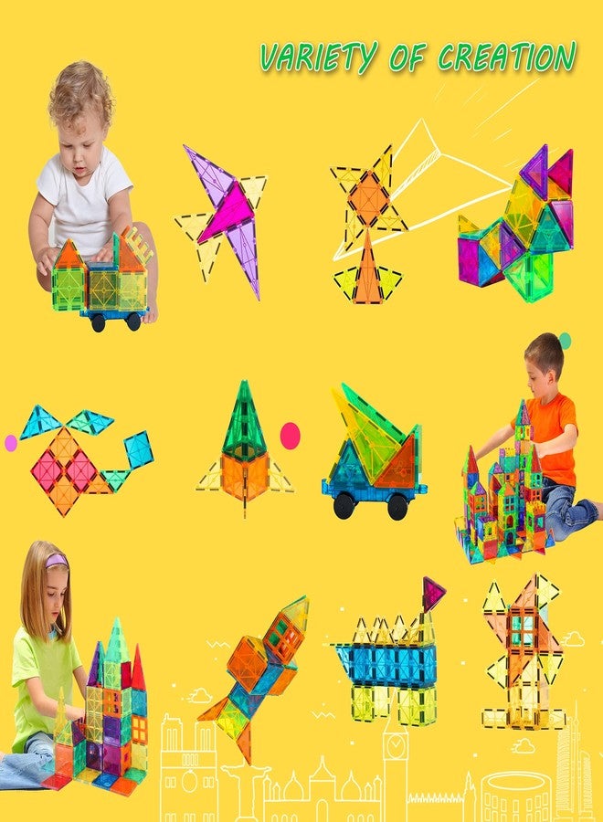 Bmag 100PCS Magnet Building Blocks with 2 Cars for Kids, Magnetic Tiles Stacking Building Set for Boys Girls, STEM Preschool Educational Learning Construction Toy - Image 4